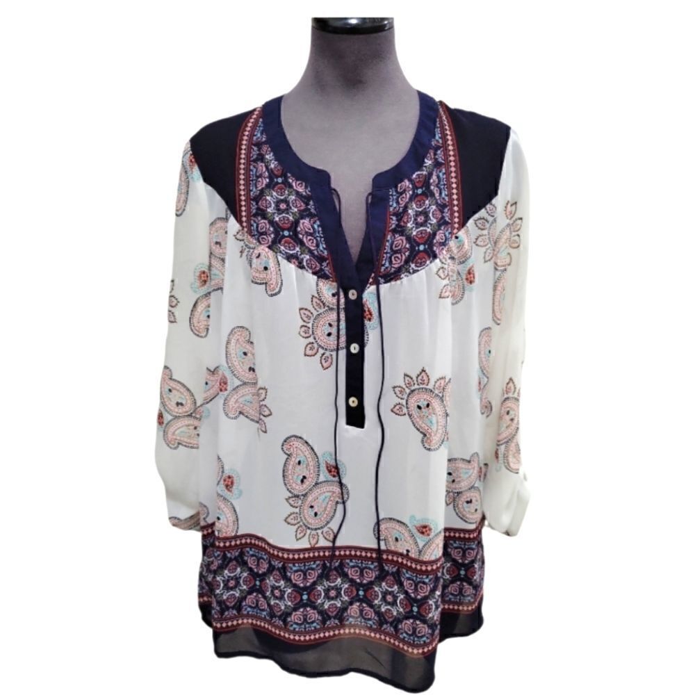 EC DANIEL RAINN DR2 BOHO SHEER PAISLEY TUNIC SZ.M